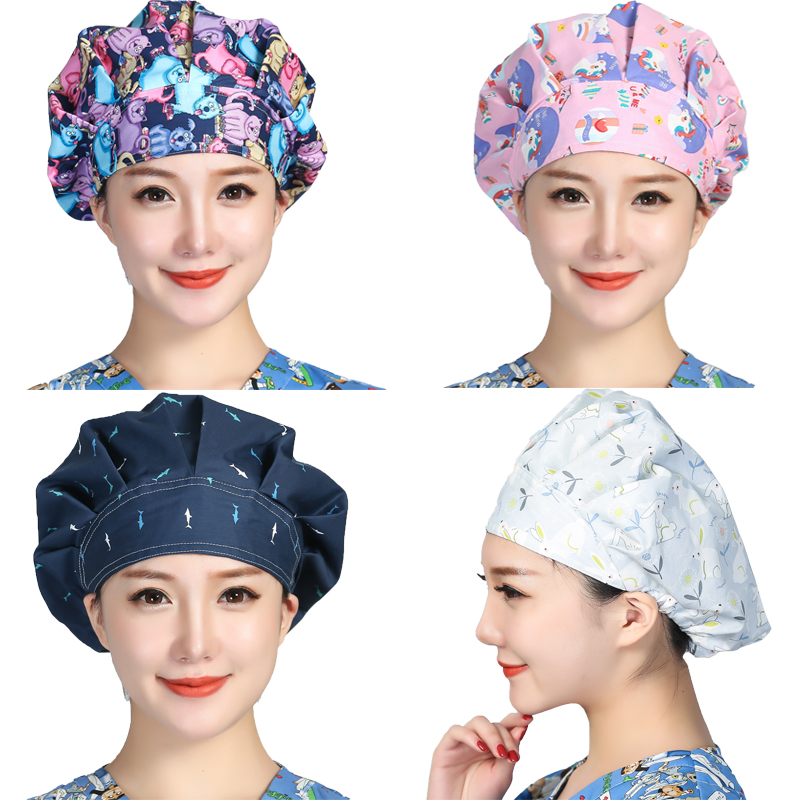 Women'S Work Accessories - Bouffant Scrubs Hoeden Cartoon Gedrukt Katoen