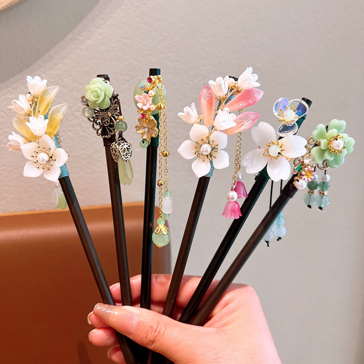Women Accessories For Hand - Prachtige bloem kwastje houten haarspeld retro